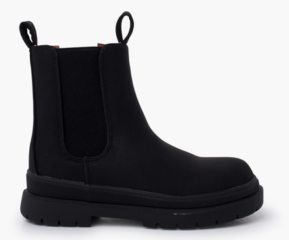 Stivaletti da Donna con Zeppa Tacco Basso Punta Tonda Suola in Gomma Nero