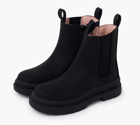 Stivaletti da Donna con Zeppa Tacco Basso Punta Tonda Suola in Gomma Nero