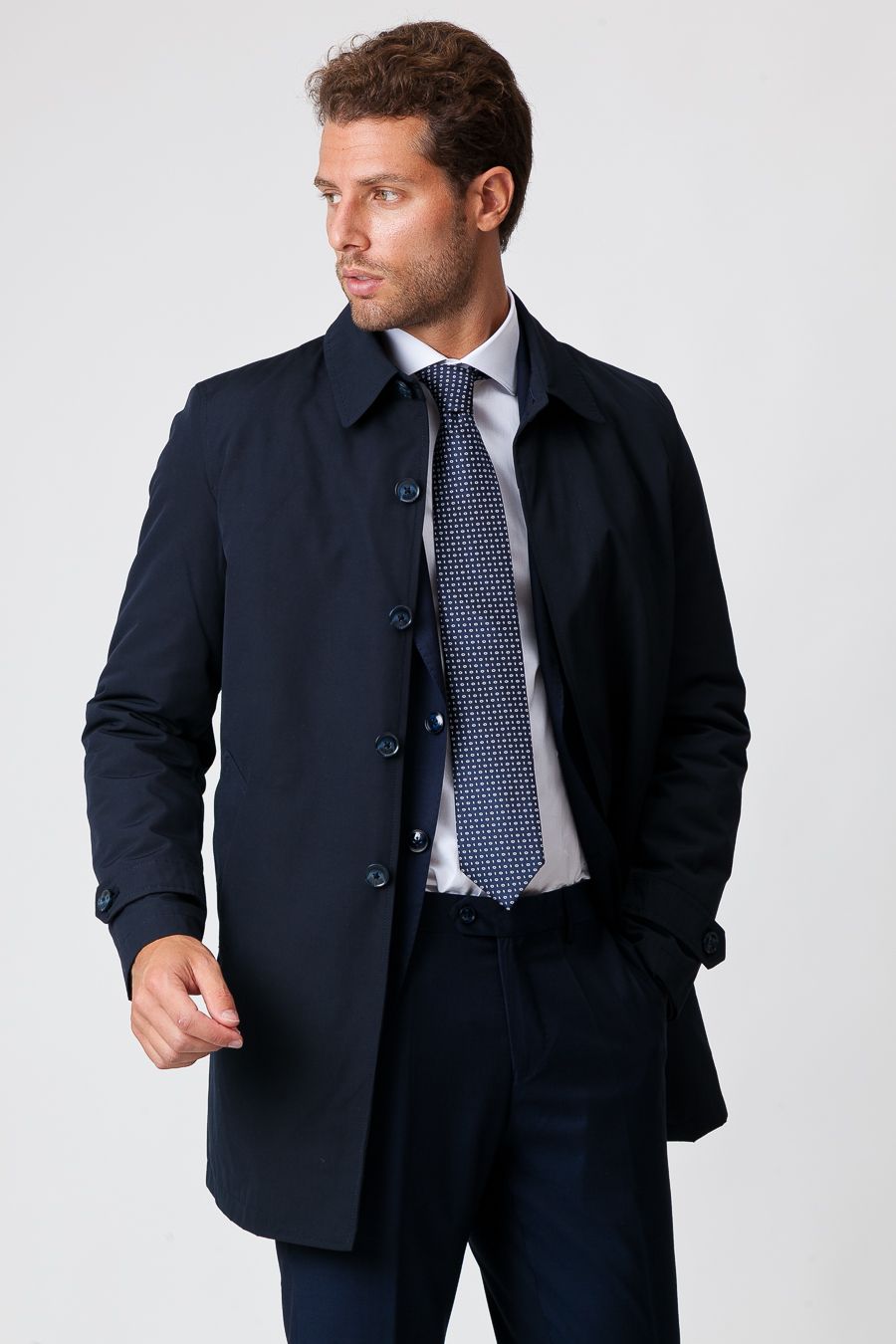 Trench Invernale da Uomo Blu con Fodera in Nylon