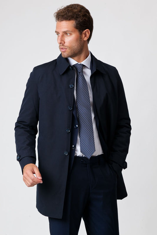 Trench Invernale da Uomo Blu con Fodera in Nylon