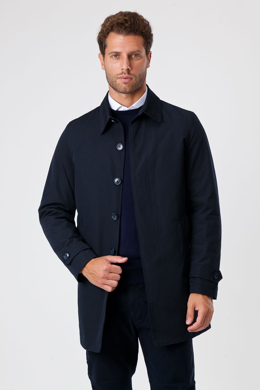 Trench Invernale da Uomo Blu con Fodera in Nylon