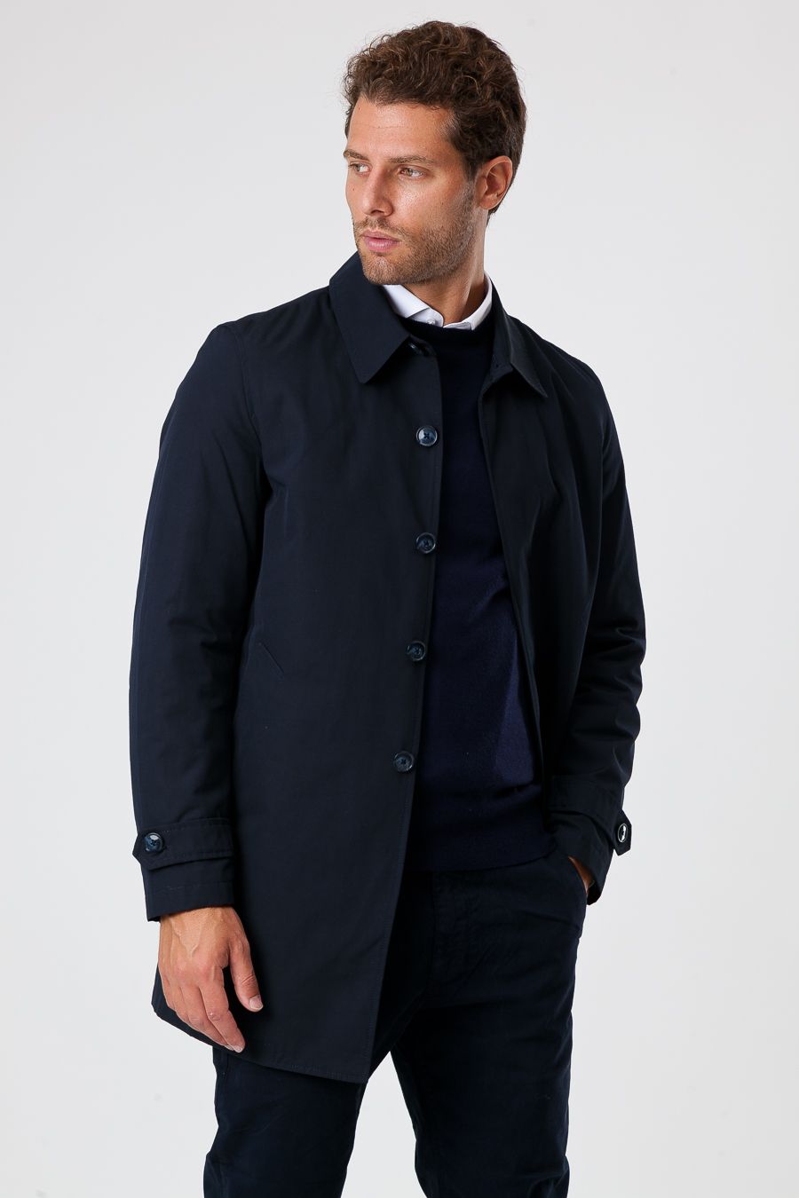 Trench Invernale da Uomo Blu con Fodera in Nylon