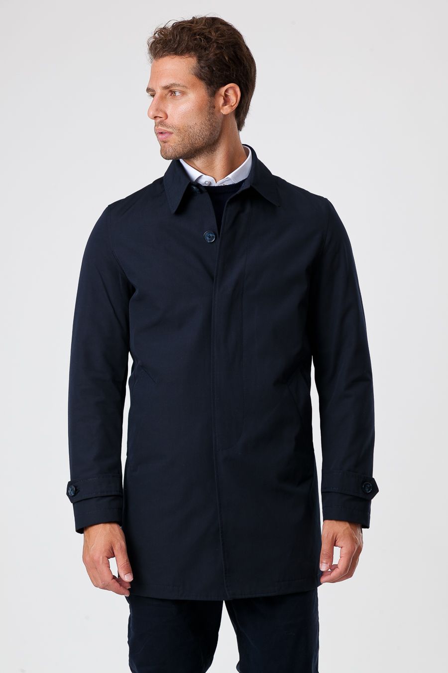 Trench Invernale da Uomo Blu con Fodera in Nylon