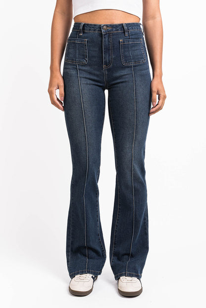 Jeans da Donna Vita Alta Bootcut con Tasche Frontali e Posteriori