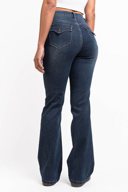 Jeans da Donna Vita Alta Bootcut con Tasche Frontali e Posteriori