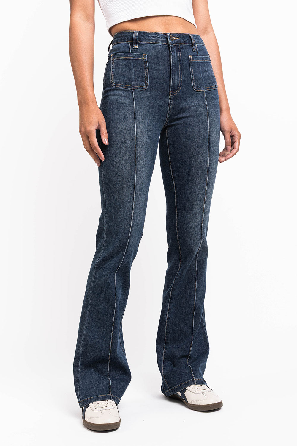 Jeans da Donna Vita Alta Bootcut con Tasche Frontali e Posteriori