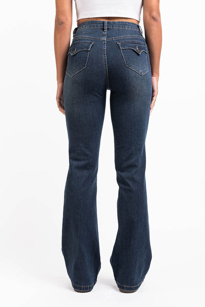 Jeans da Donna Vita Alta Bootcut con Tasche Frontali e Posteriori