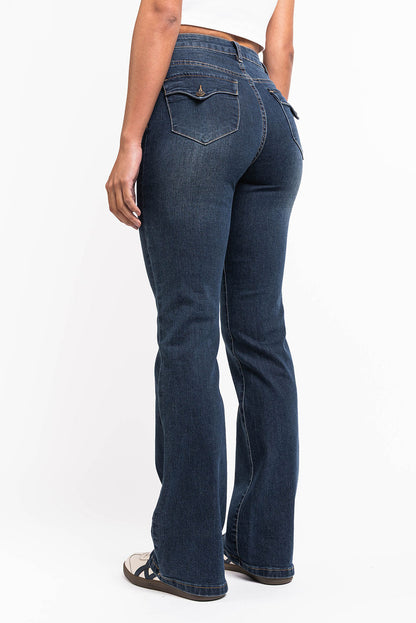 Jeans da Donna Vita Alta Bootcut con Tasche Frontali e Posteriori