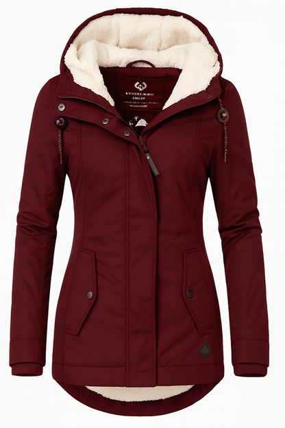 Giacca Invernale da Donna Impermeabile con Fodera in Pile e Cappuccio Removibile