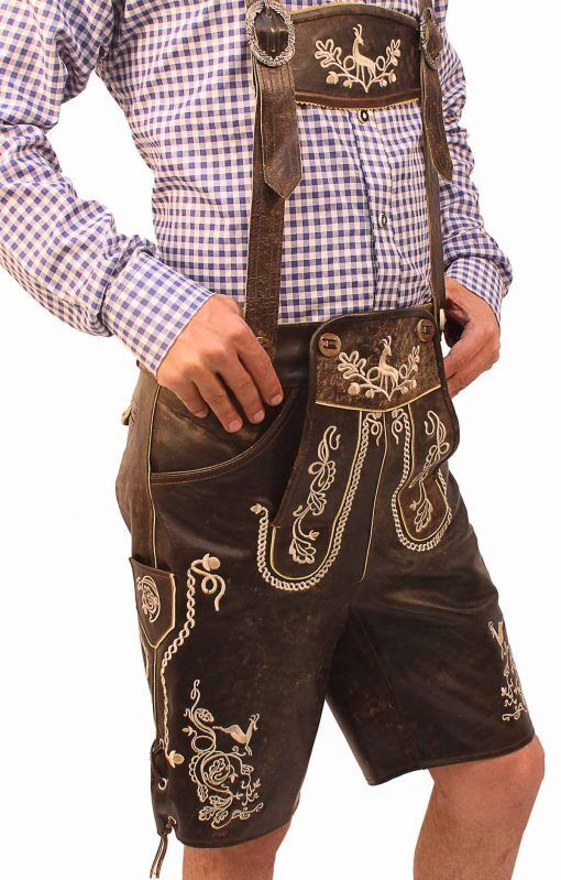 Lederhosen da Uomo per Oktoberfest con Dettagli Ricamati e Bretelle Regolabili