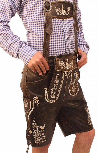 Lederhosen da Uomo per Oktoberfest con Dettagli Ricamati e Bretelle Regolabili
