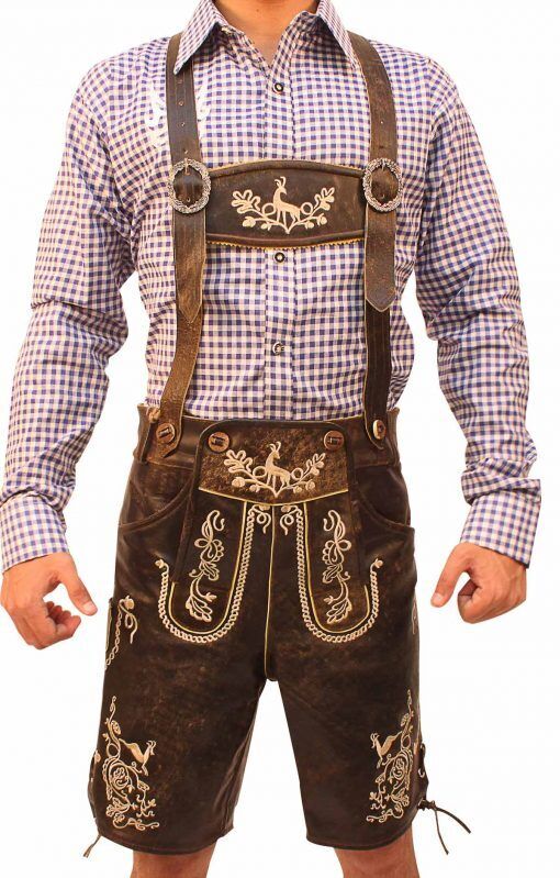 Lederhosen da Uomo per Oktoberfest con Dettagli Ricamati e Bretelle Regolabili