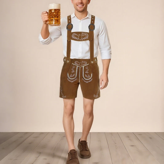 Lederhosen da Uomo per Oktoberfest con Ricami Bretelle e Tasche Laterali
