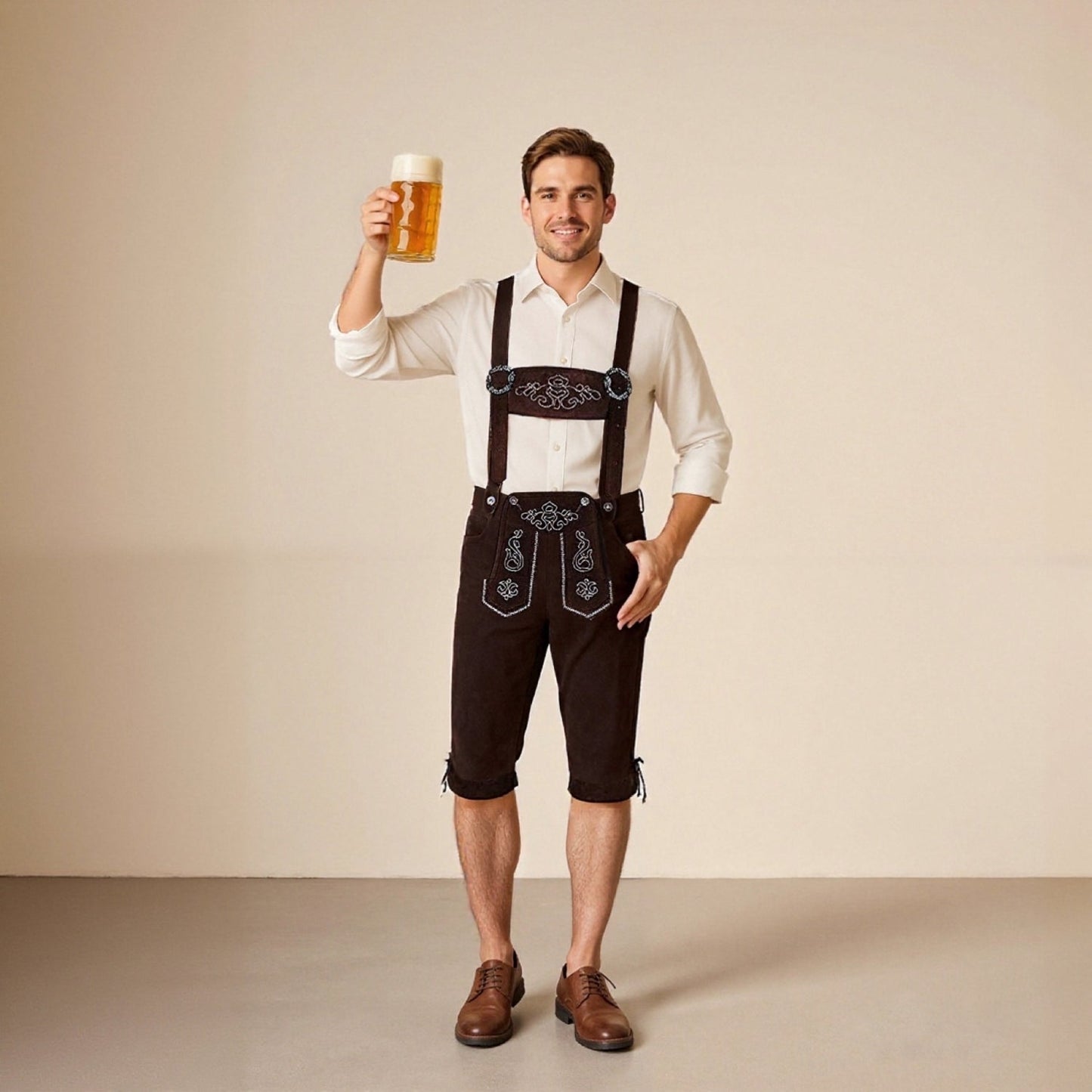 Pantaloni Lederhosen da Uomo con Ricami e Bretelle Regolabili per Oktoberfest