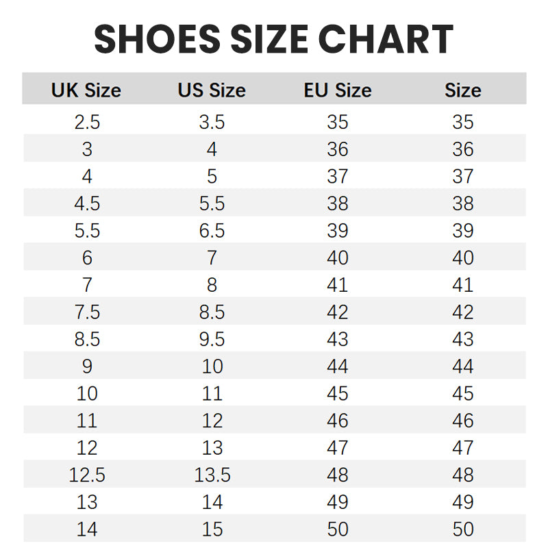 Tabella delle taglie scarpe: conversione misure UK, US, EU. Guida pratica per scegliere la misura giusta, da 35 a 50 EU.