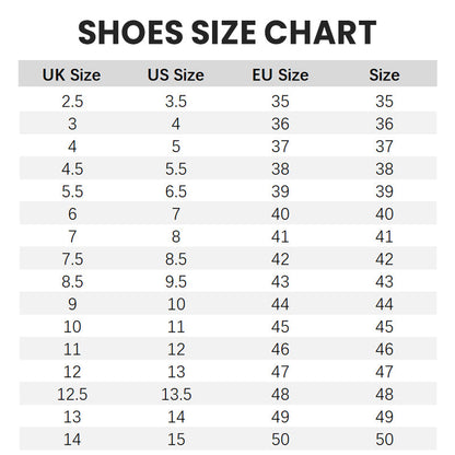 Tabella delle taglie scarpe: conversione misure UK, US, EU. Guida pratica per scegliere la misura giusta, da 35 a 50 EU.
