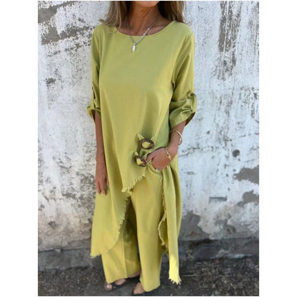 Completo Estivo da Donna Due Pezzi con Abito e Pantaloni a Vestibilità Ampia