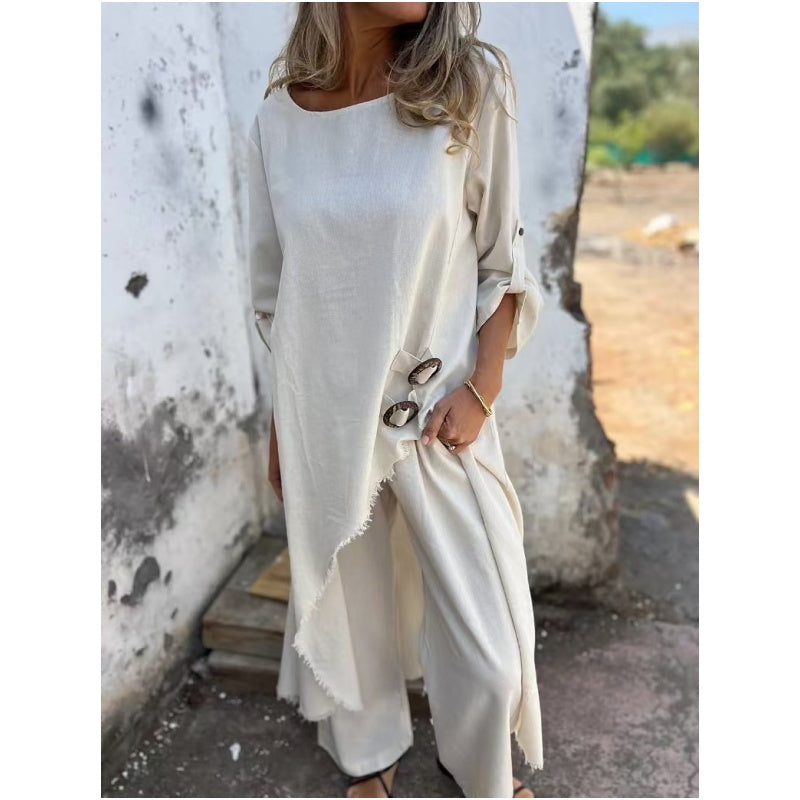 Completo Estivo da Donna Due Pezzi con Abito e Pantaloni a Vestibilità Ampia