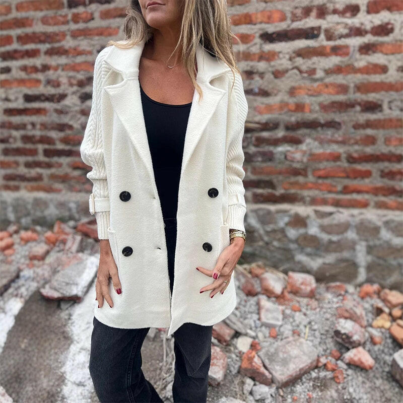 Cappotto Autunnale Reversibile da Donna di Media Lunghezza con Collo Revers