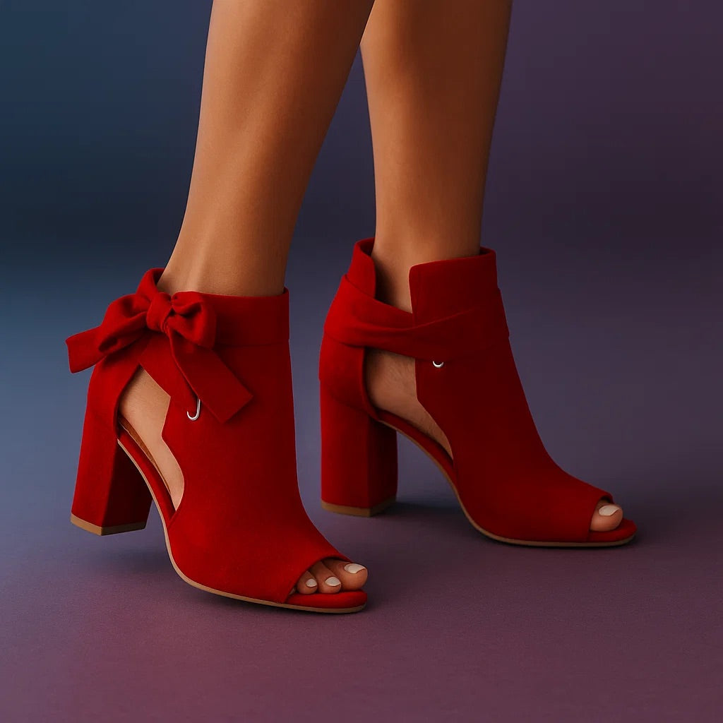 Décolleté da Donna Peep Toe Tacco a Blocco Dettaglio Fiocco