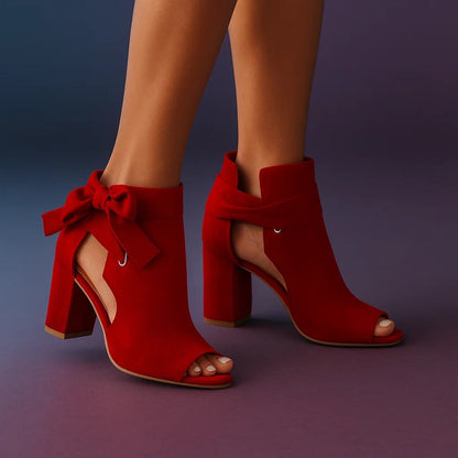 Décolleté da Donna Peep Toe Tacco a Blocco Dettaglio Fiocco