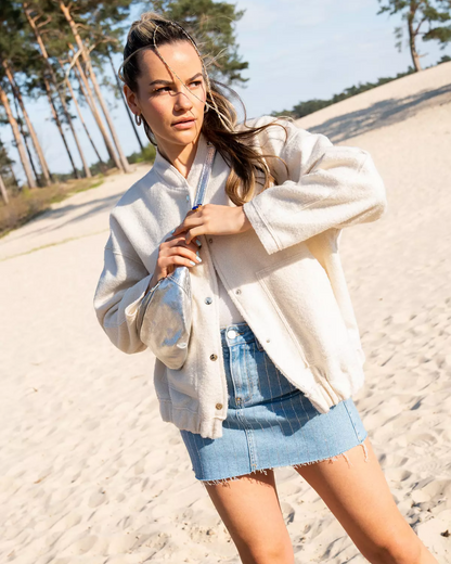 Bomber Primaverile da Donna Oversize con Design in Tweed