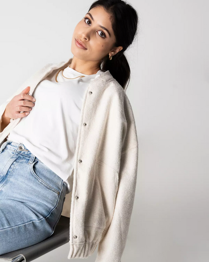 Bomber Primaverile da Donna Oversize con Design in Tweed
