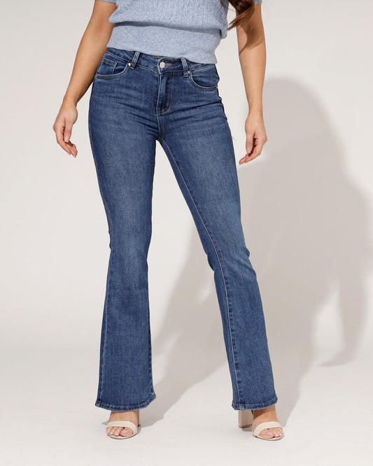 Jeans Donna a Vita Alta con Gamba Svasata Blu Elasticizzati