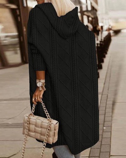 Cardigan Lungo da Donna con Cappuccio in Maglia a Lunghezza Estesa