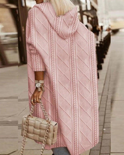 Cardigan Lungo da Donna con Cappuccio in Maglia a Lunghezza Estesa
