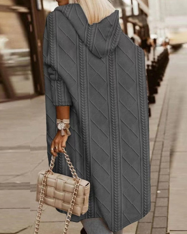 Cardigan Lungo da Donna con Cappuccio in Maglia a Lunghezza Estesa