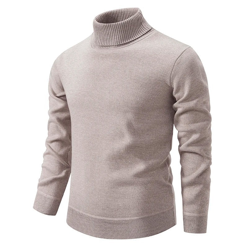 Maglione dolcevita beige da uomo, maniche lunghe, in lana, design elegante e moderno, ideale per l'inverno e l'autunno.