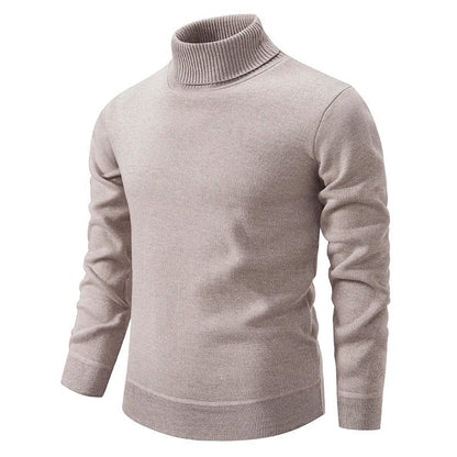 Maglione dolcevita beige da uomo, maniche lunghe, in lana, design elegante e moderno, ideale per l'inverno e l'autunno.