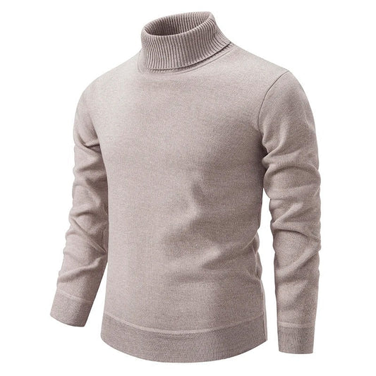 Maglione dolcevita beige da uomo, maniche lunghe, in lana, design elegante e moderno, ideale per l'inverno e l'autunno.