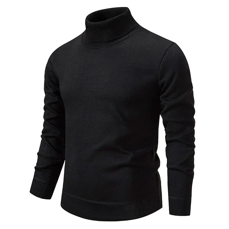 Maglione dolcevita nero uomo, maniche lunghe, tessuto morbido, stile elegante e casual, ideale per autunno e inverno, moda maschile.