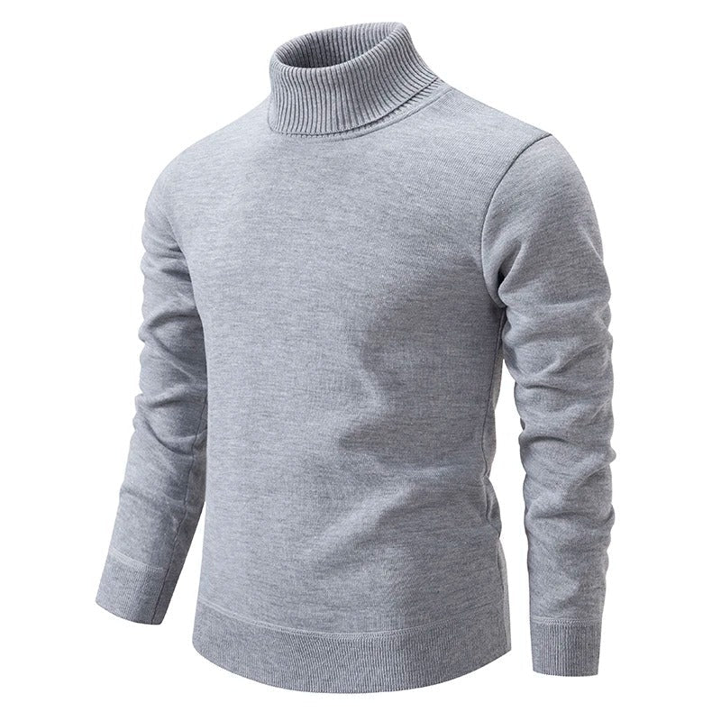 Maglione dolcevita grigio chiaro in lana, maniche lunghe, design elegante e moderno, ideale per moda invernale e abbigliamento casual uomo.