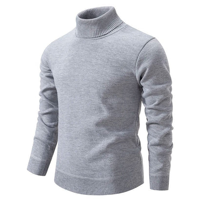 Maglione dolcevita grigio chiaro in lana, maniche lunghe, design elegante e moderno, ideale per moda invernale e abbigliamento casual uomo.