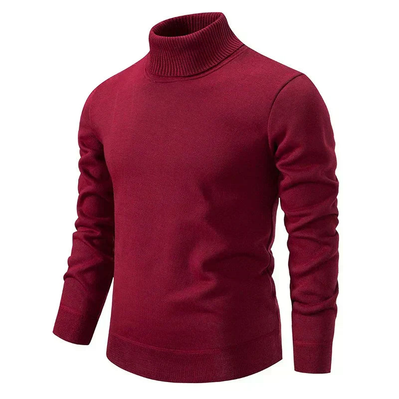 Maglione dolcevita rosso bordeaux da uomo, maniche lunghe, in lana, elegante e caldo, ideale per l'inverno e l'autunno.