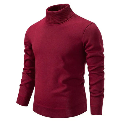 Maglione dolcevita rosso bordeaux da uomo, maniche lunghe, in lana, elegante e caldo, ideale per l'inverno e l'autunno.