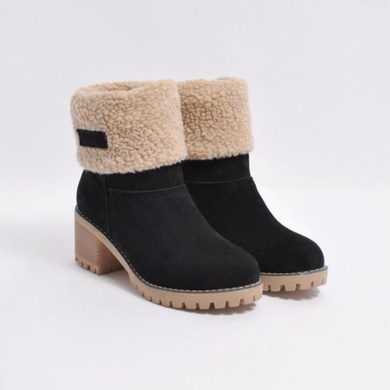 Stivali Invernali da Donna Isolati Tacco Basso Slip On Nero