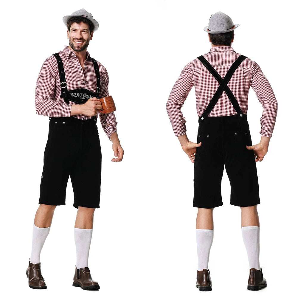 Set Lederhosen da Uomo Oktoberfest Tre Pezzi con Camicia e Cravatta